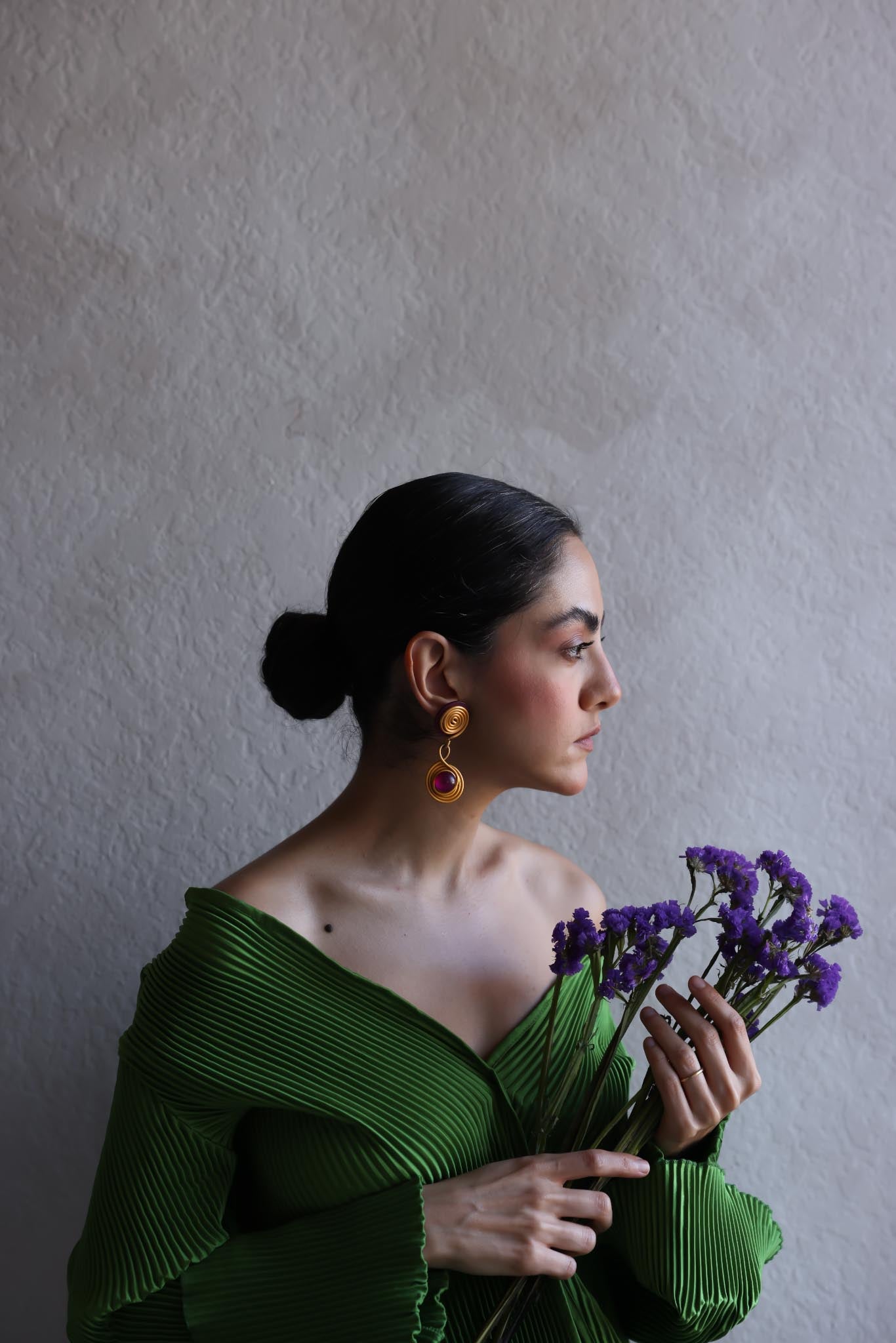 Purple and Gold Spiral Drop Earrings|Vintage Baazaar 