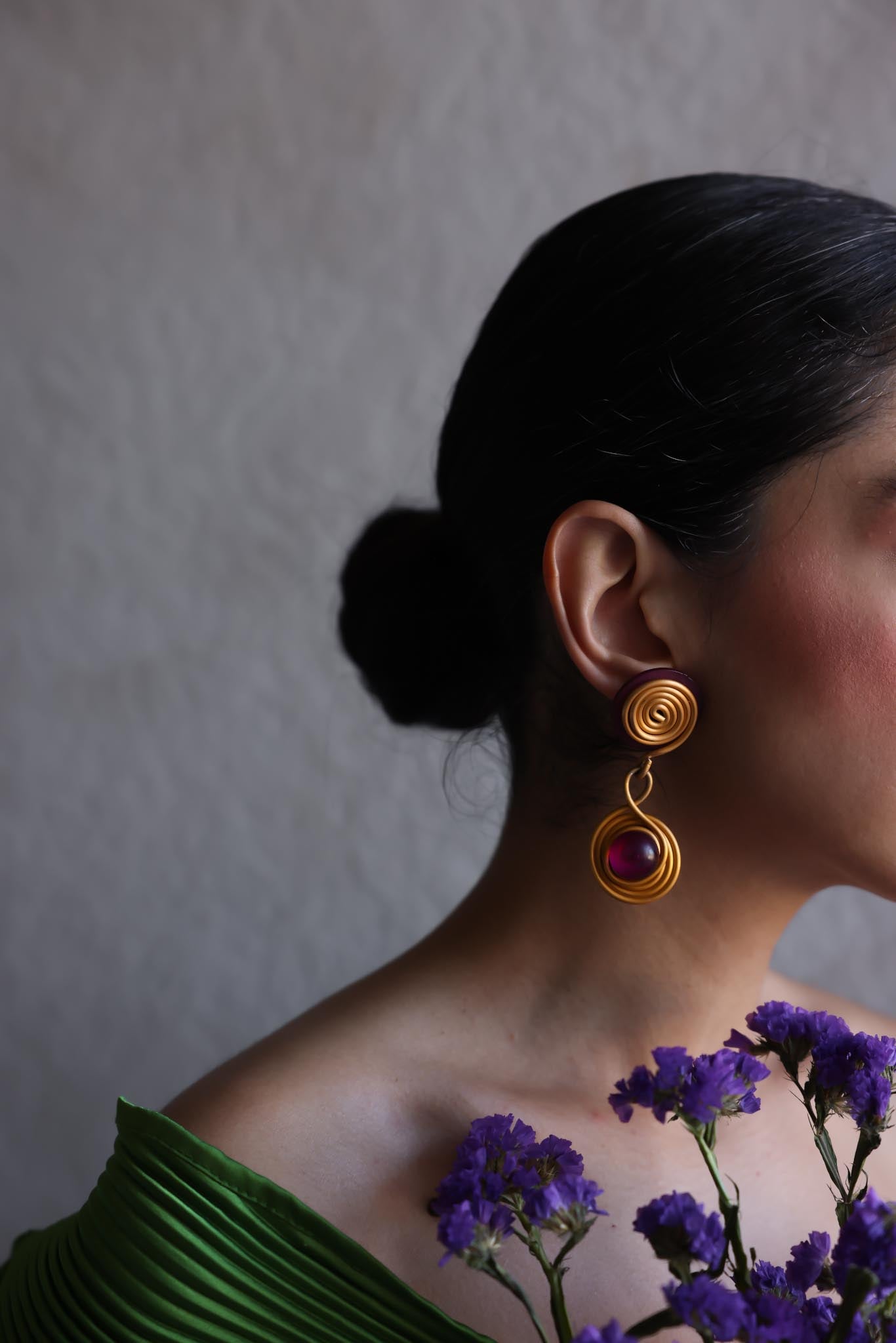Purple and Gold Spiral Drop Earrings|Vintage Baazaar 