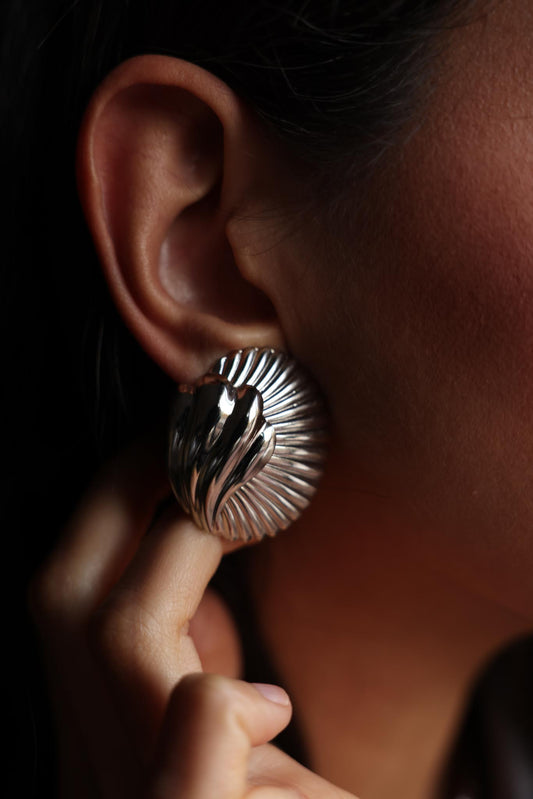 Silver Tone Shell Statement  Earrings|Vintage Baazaar 