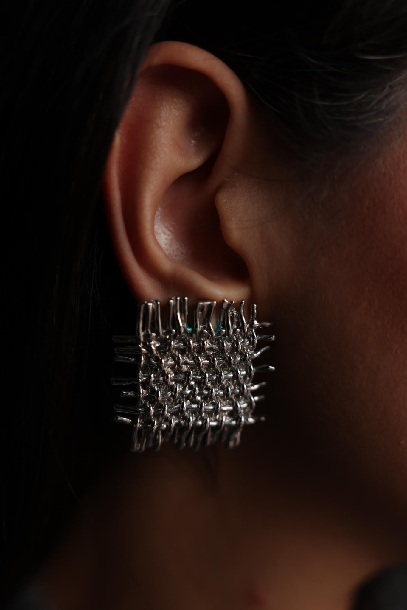 Silver Tone Woven Earrings|Vintage Baazaar 
