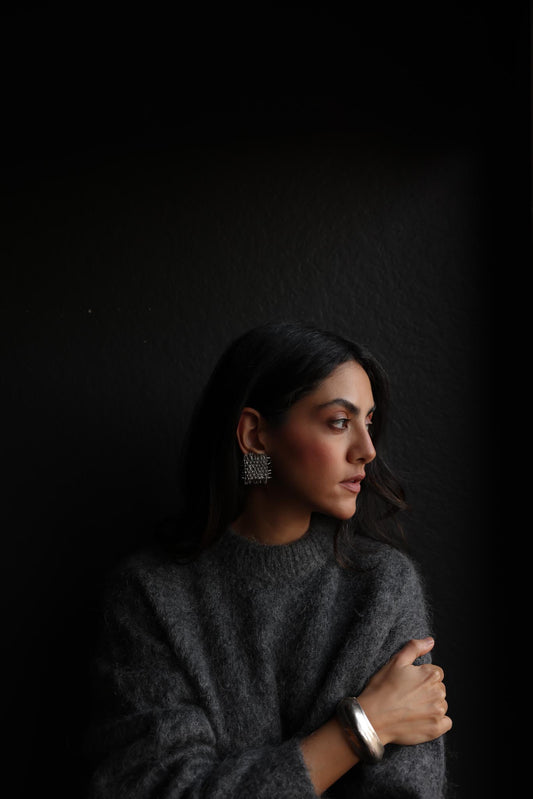 Silver Tone Woven Earrings|Vintage Baazaar 
