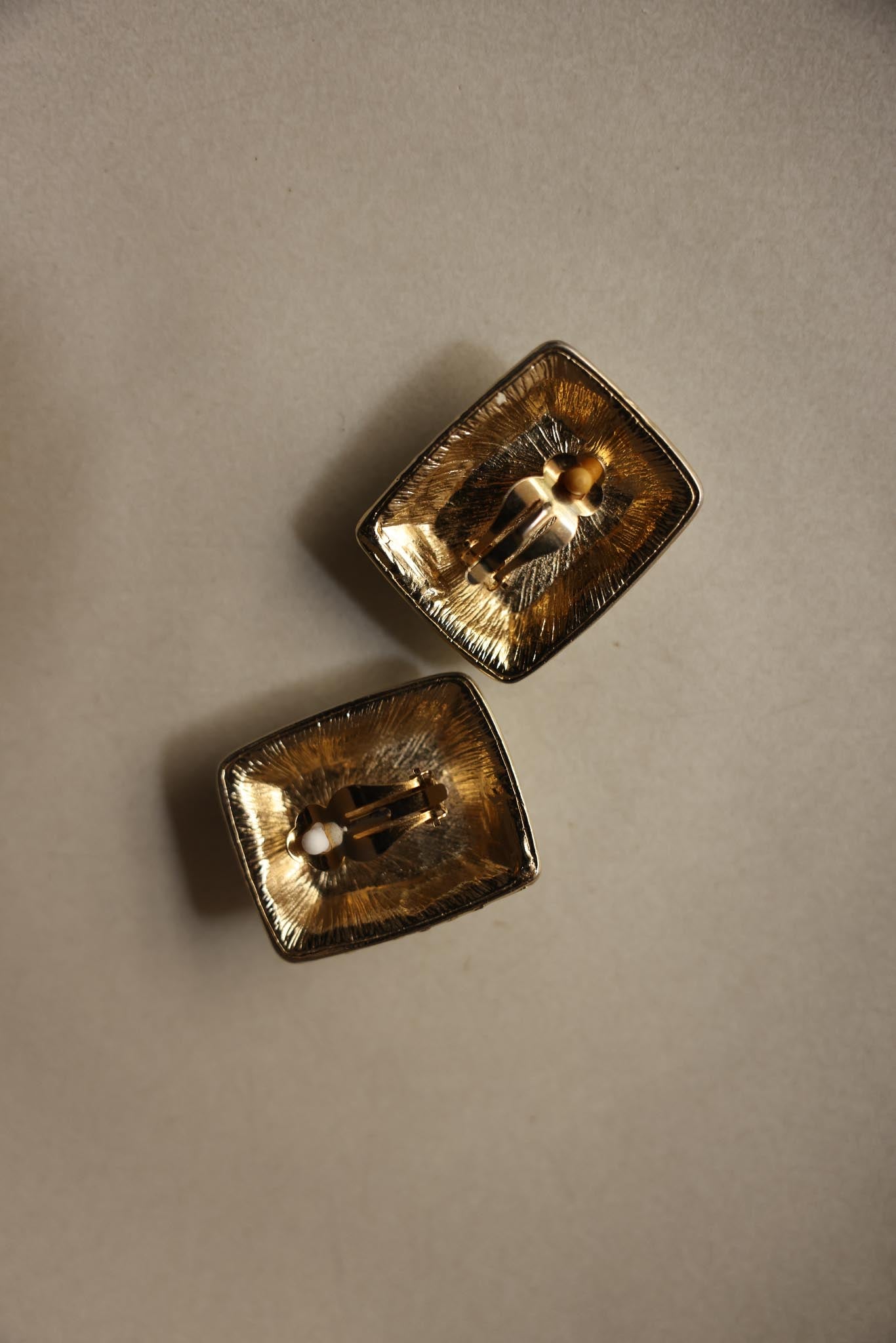 Two-Tone White Enamel Clip-On Earrings|Vintage Baazaar 