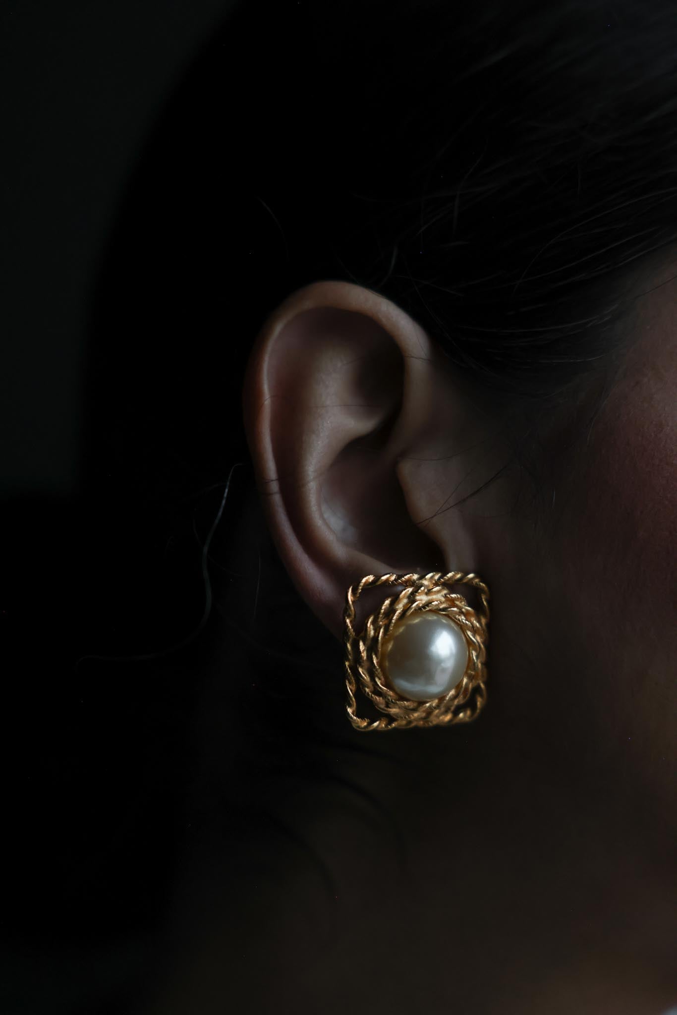 Gold-Tone Square Faux Pearl Clip-On Earrings