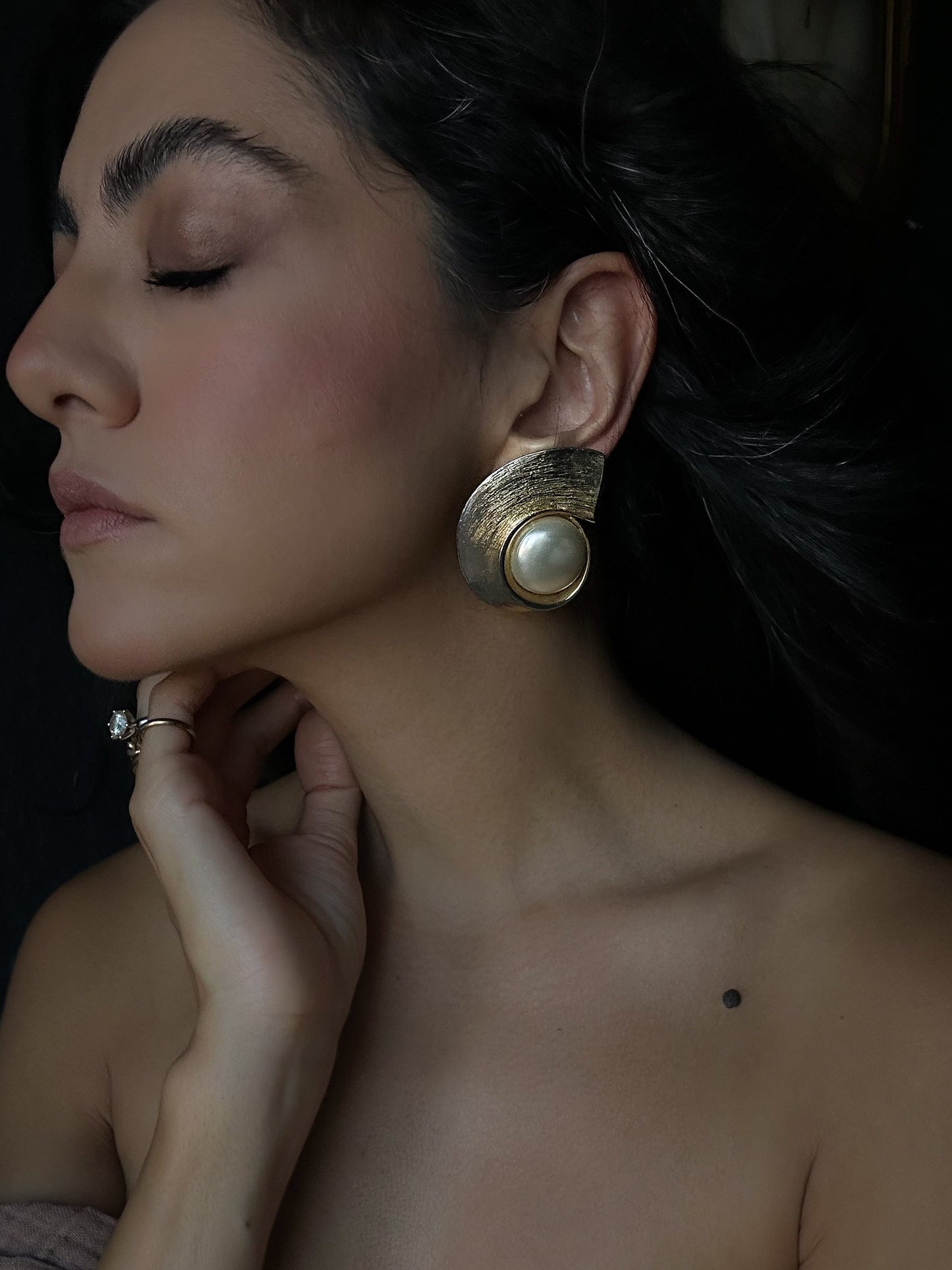 Gold Tone Spiral Faux Pearl Earrings|Vintage Baazaar 