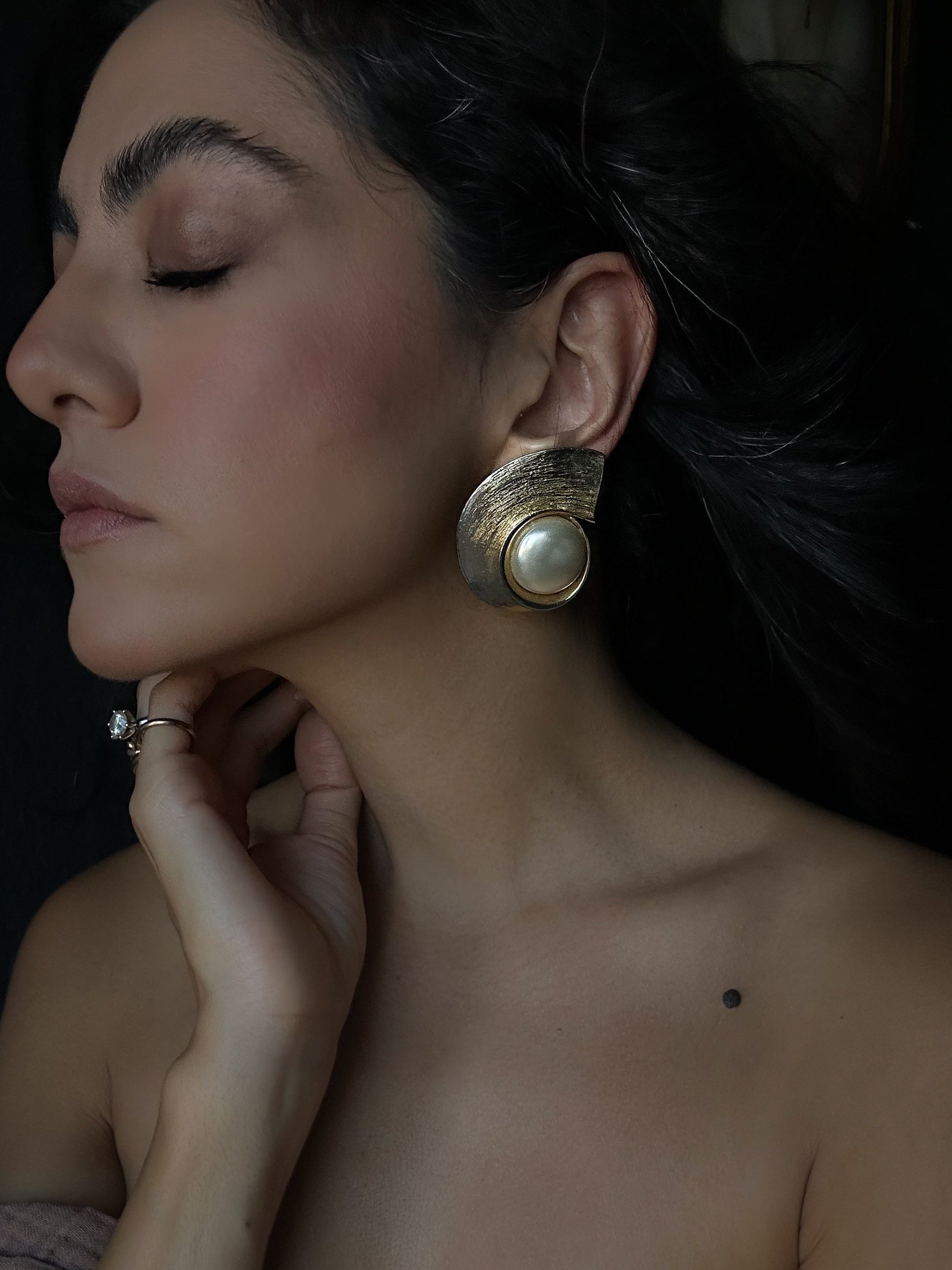 Gold Tone Spiral Faux Pearl Earrings|Vintage Baazaar 