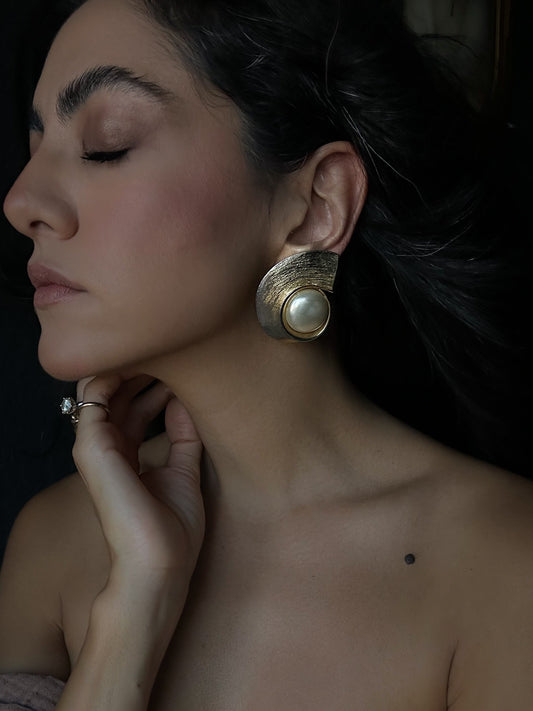 Gold Tone Spiral Faux Pearl Earrings|Vintage Baazaar 