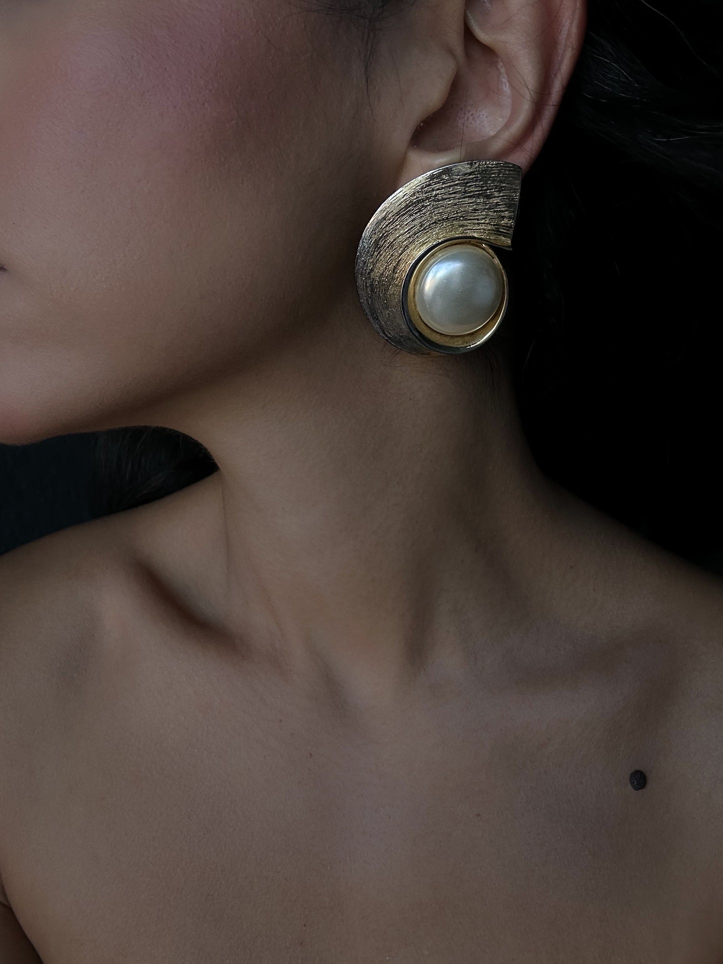 Gold Tone Spiral Faux Pearl Earrings|Vintage Baazaar 