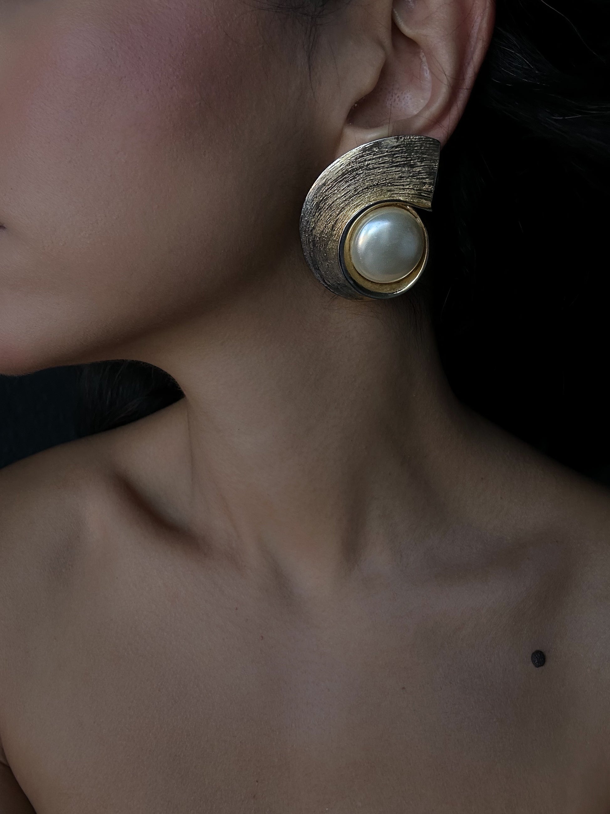 Gold Tone Spiral Faux Pearl Earrings|Vintage Baazaar 