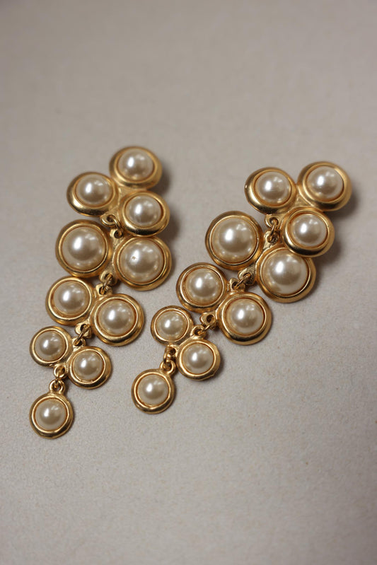 Cascading Pearl Drop Clip-On Earrings