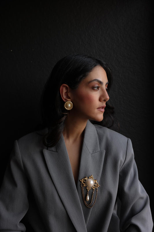 Golden Pearl Radiance Earrings|Vintage Baazaar 