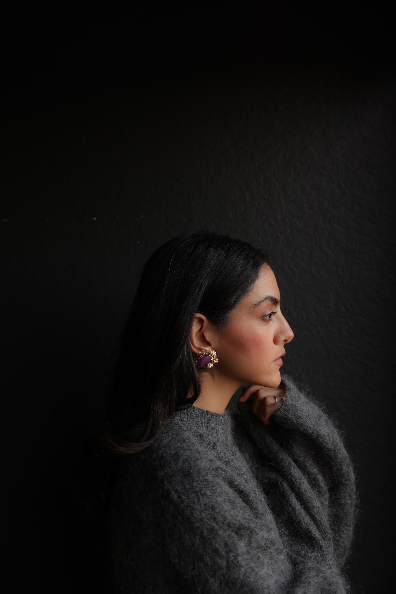 Violet Pearl Bloom Earrings|Vintage Baazaar 