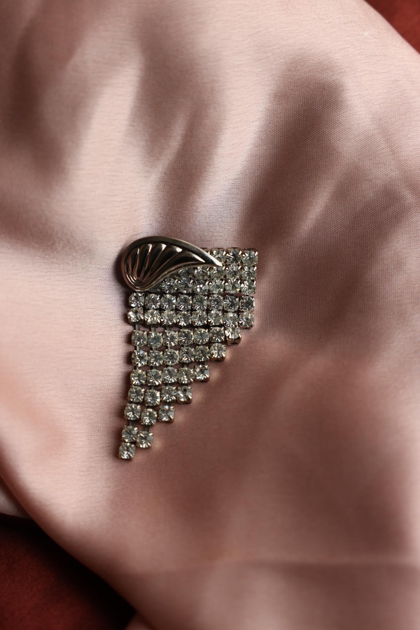 Silver Cascade Rhinestone Brooch