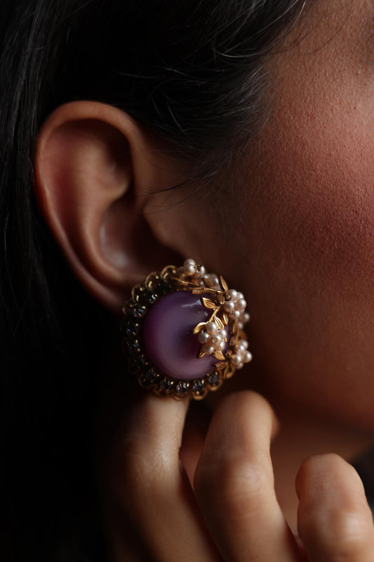 Violet Pearl Bloom Earrings|Vintage Baazaar 