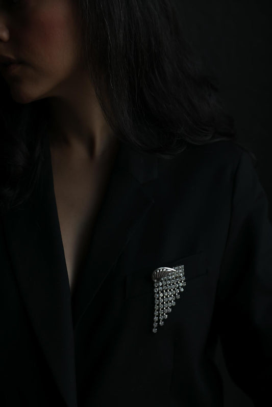 Silver Cascade Rhinestone Brooch