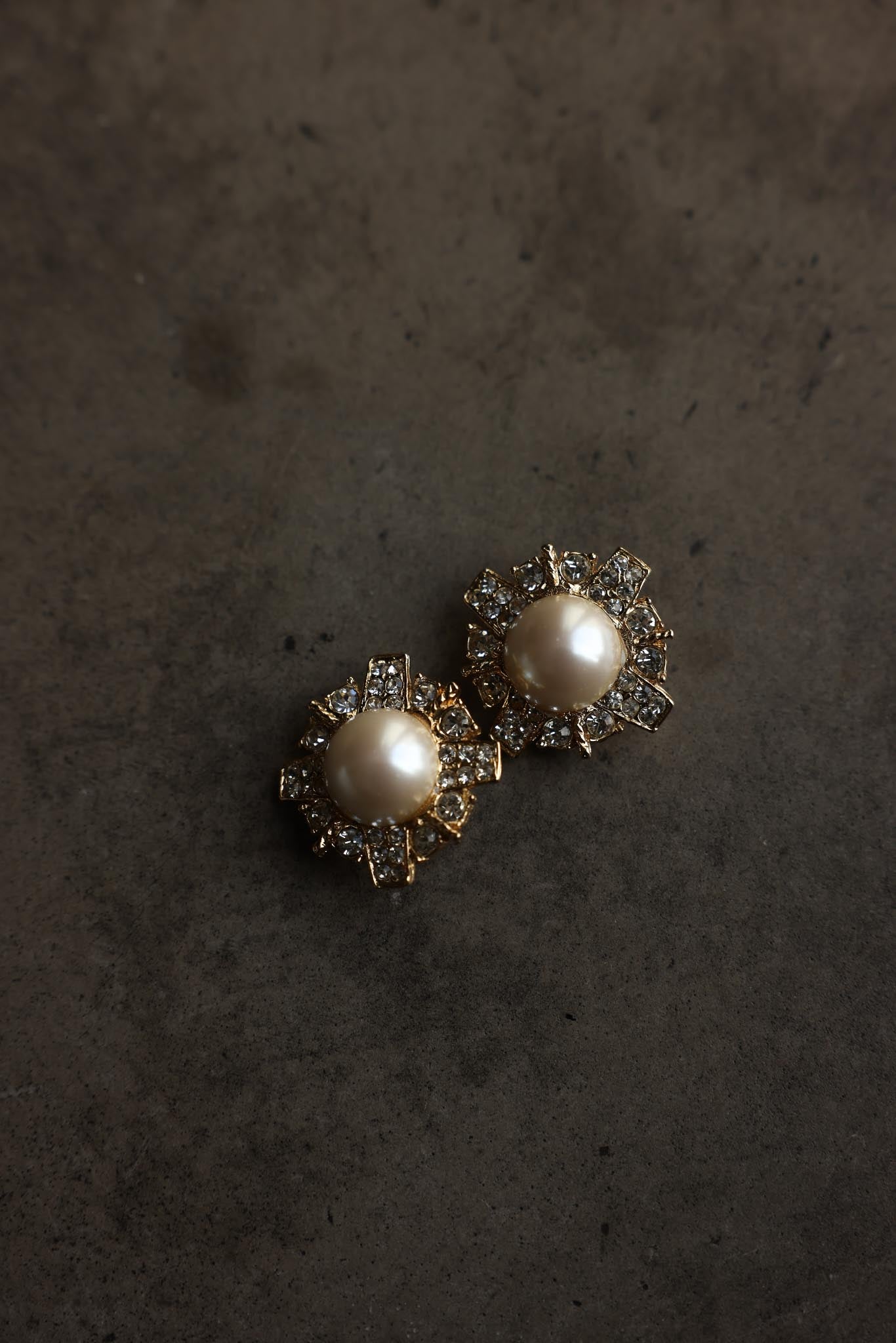 Gold Faux Pearl & Rhinestone Clip-On Earrings
