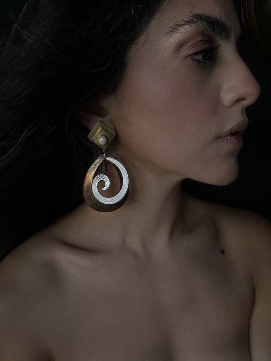 Swirl Brass Statement Earrings|Vintage Baazaar 