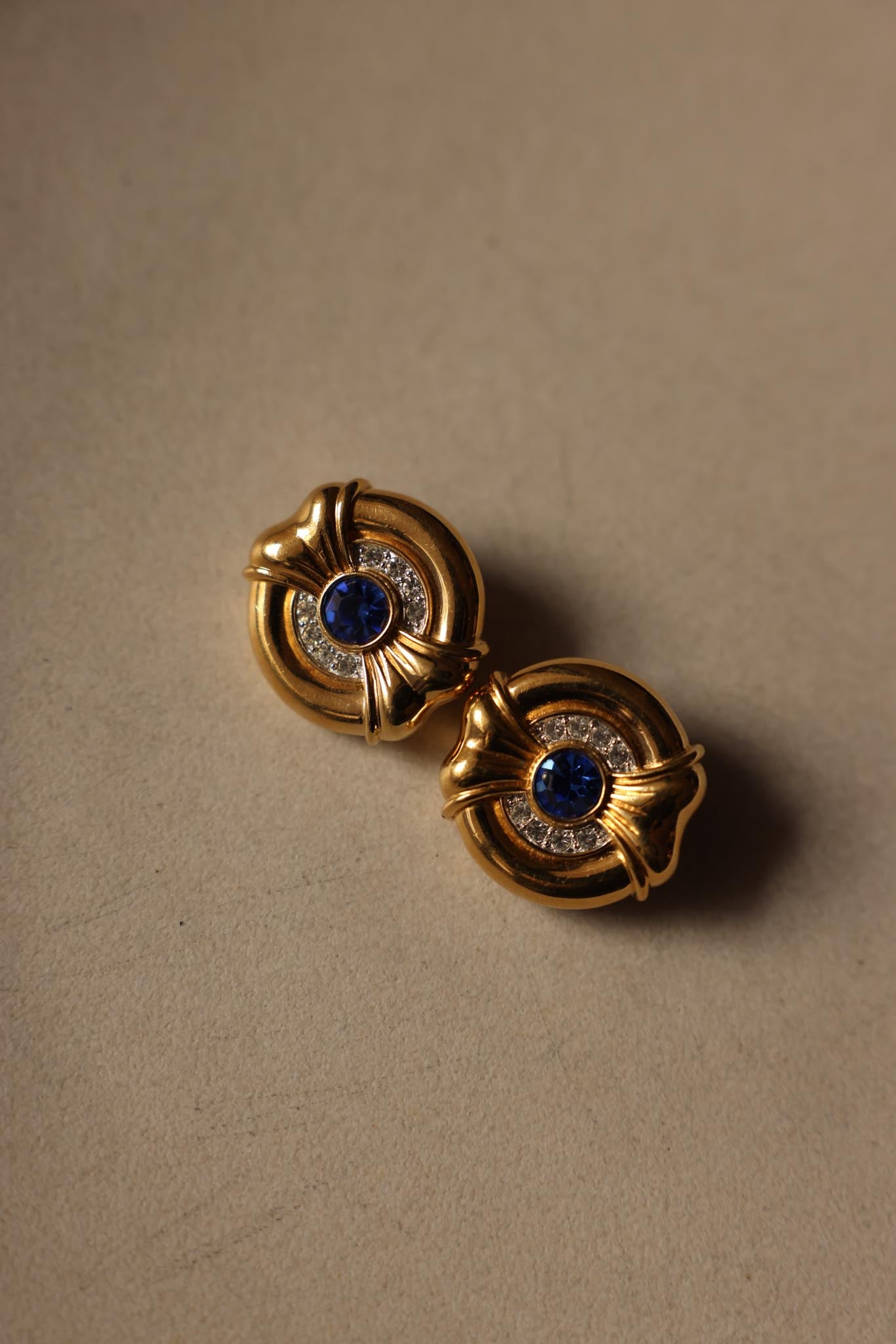 Gold and Sapphire Blue Clip-On Earrings