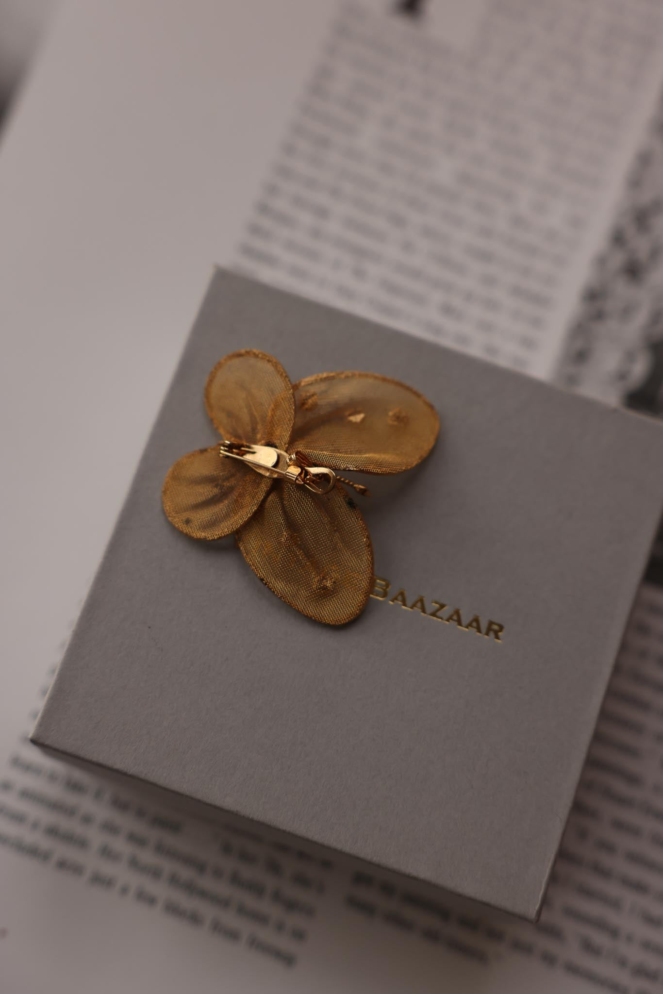Golden Butterfly Brooch with Gem Accents|Vintage Baazaar 
