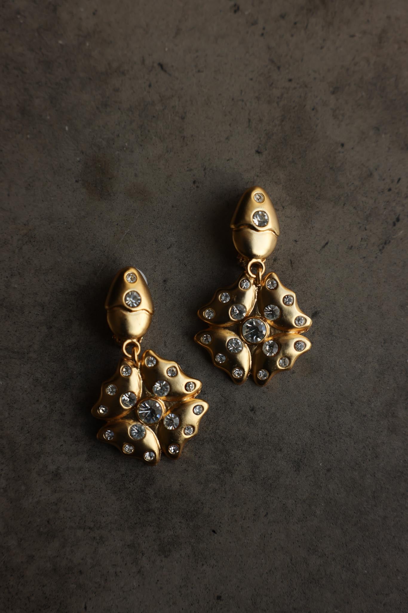 Matte Gold Rhinestone Drop Clip-On Earrings