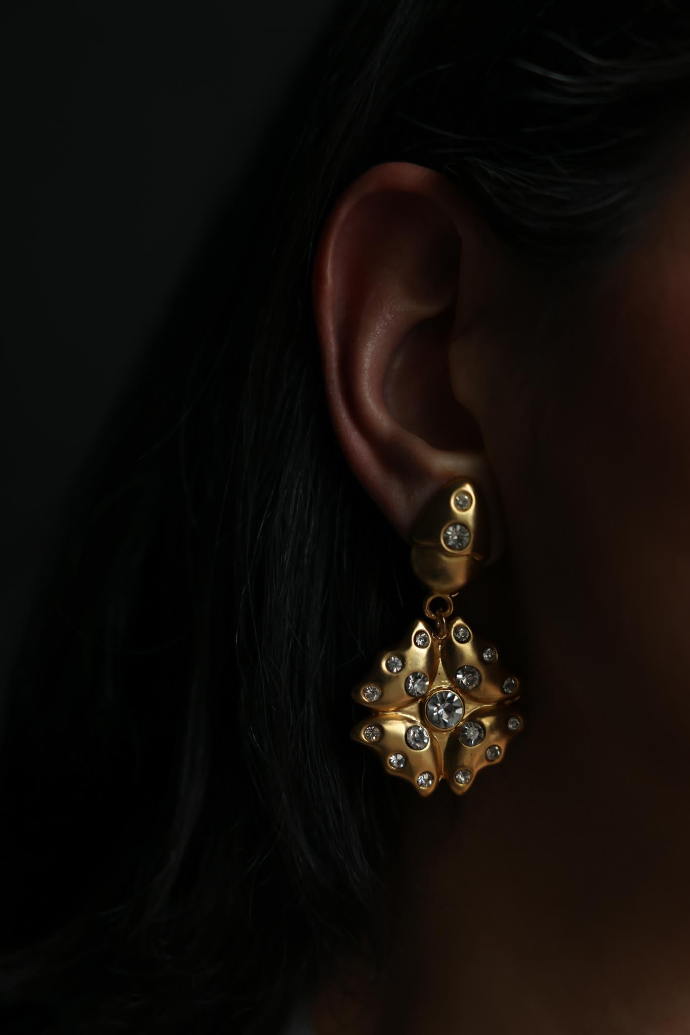 Matte Gold Rhinestone Drop Clip-On Earrings