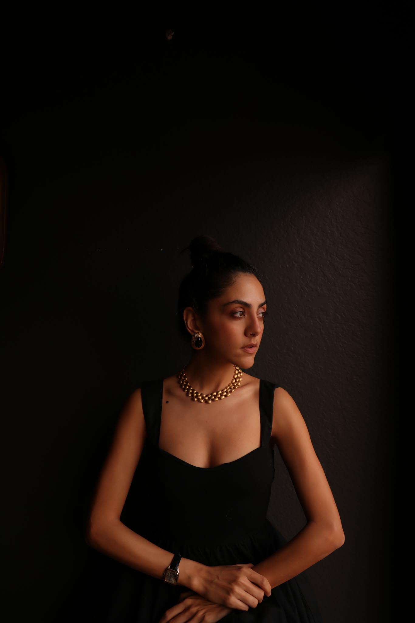 Golden Onyx Teardrop Earrings|Vintage Baazaar 