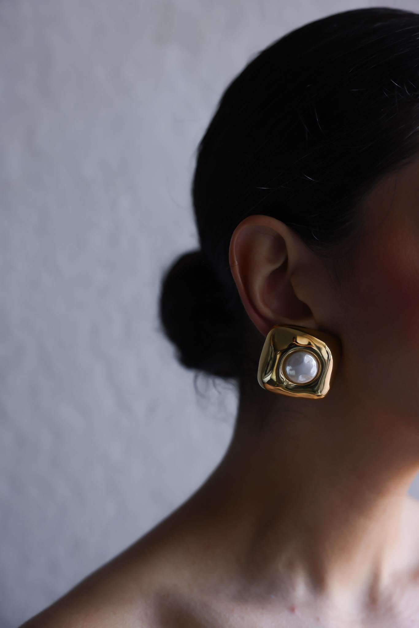 Givenchy Golden Pearl Square Clip-Ons|Vintage Baazaar 