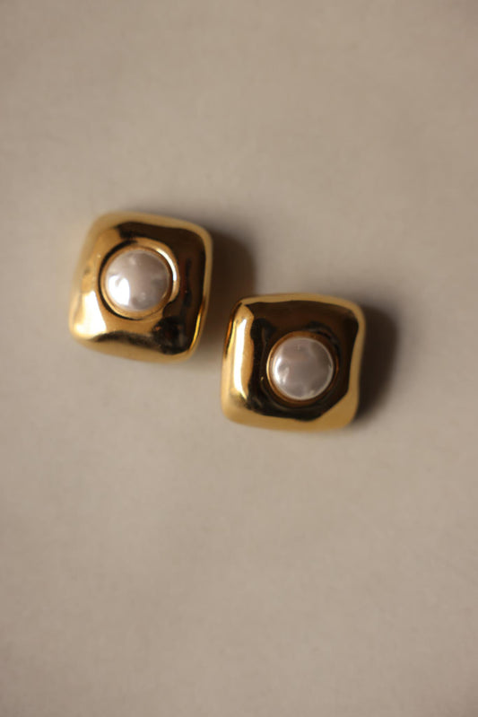 Givenchy Golden Pearl Square Clip-Ons|Vintage Baazaar 