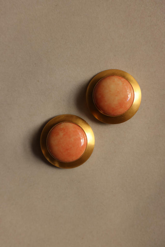 Satin Coral Clip-On Earrings|Vintage Baazaar 