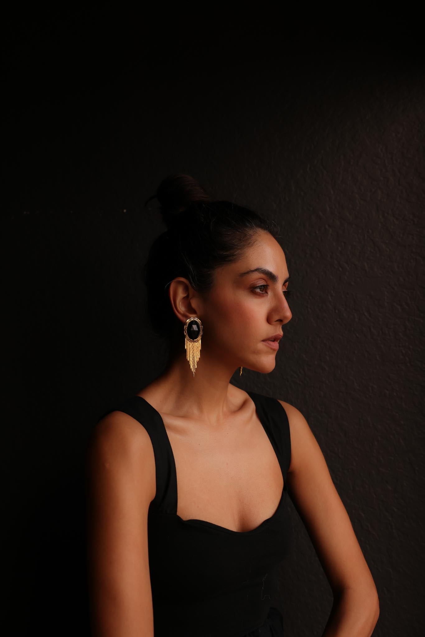 Black Gold Cascade  Earrings|Vintage Baazaar 