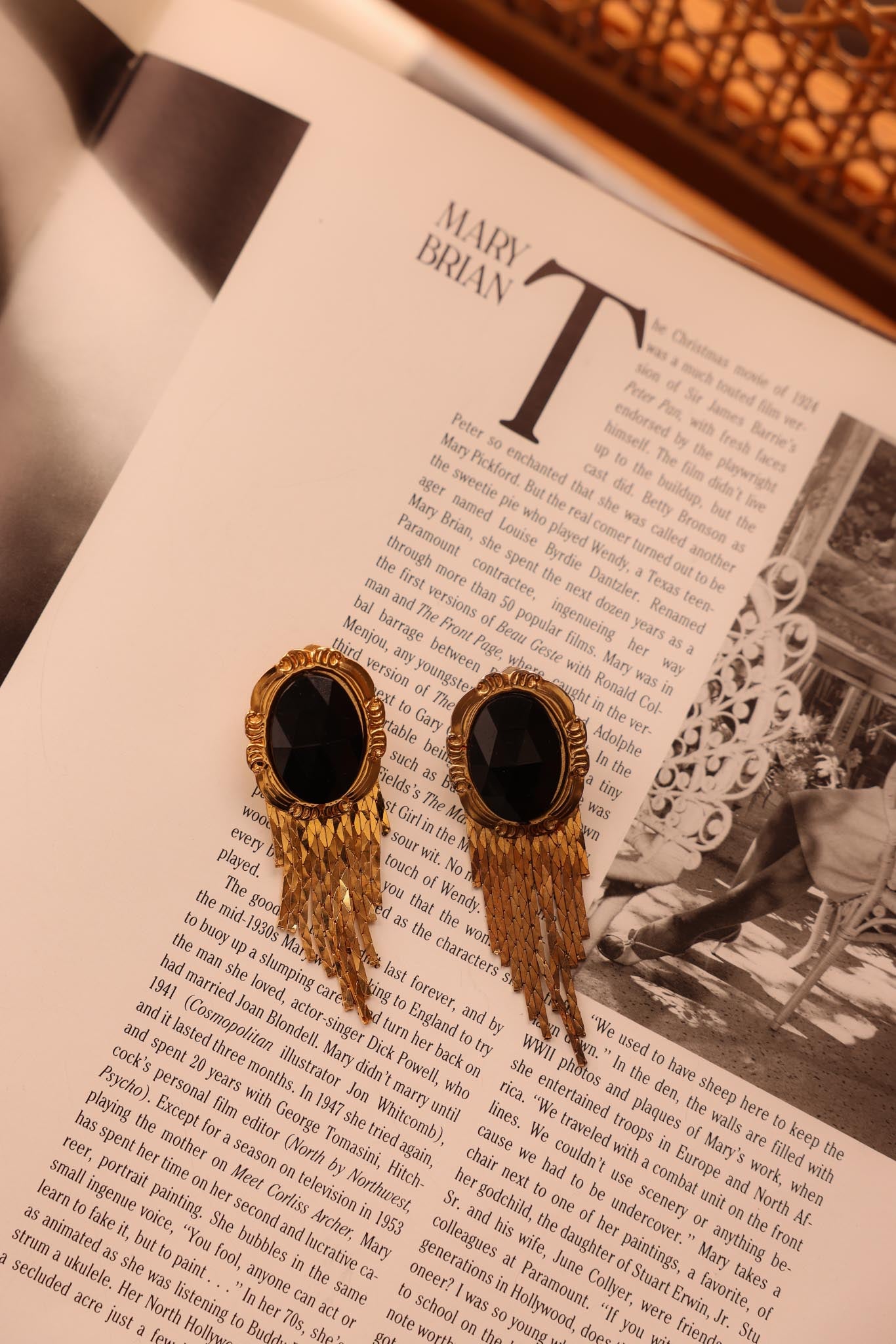 Black Gold Cascade  Earrings|Vintage Baazaar 