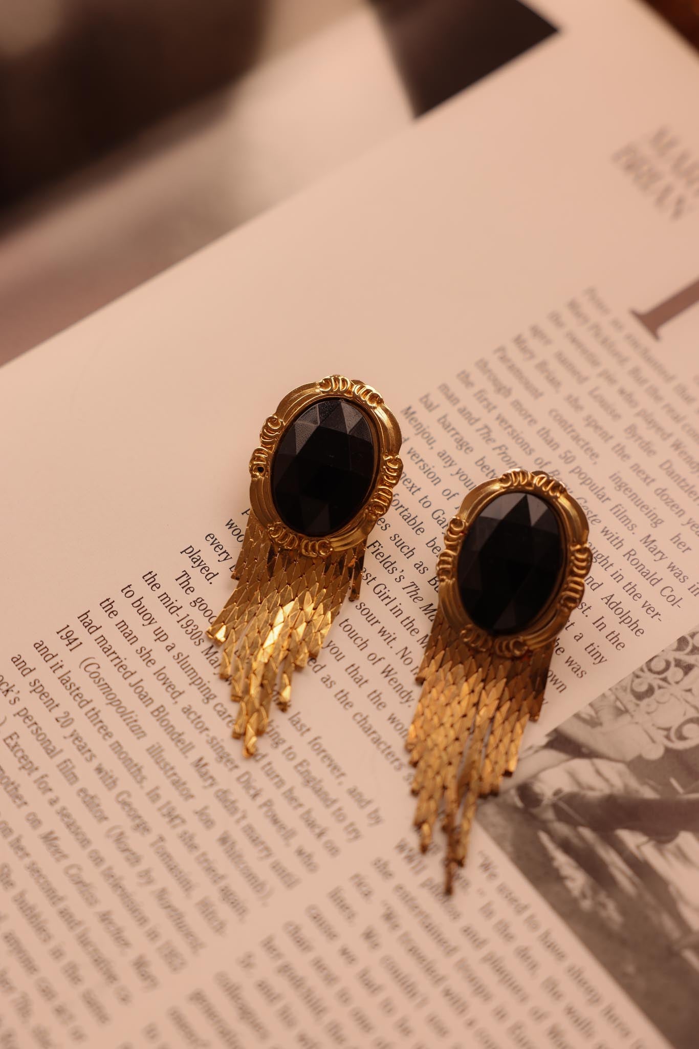 Black Gold Cascade  Earrings|Vintage Baazaar 
