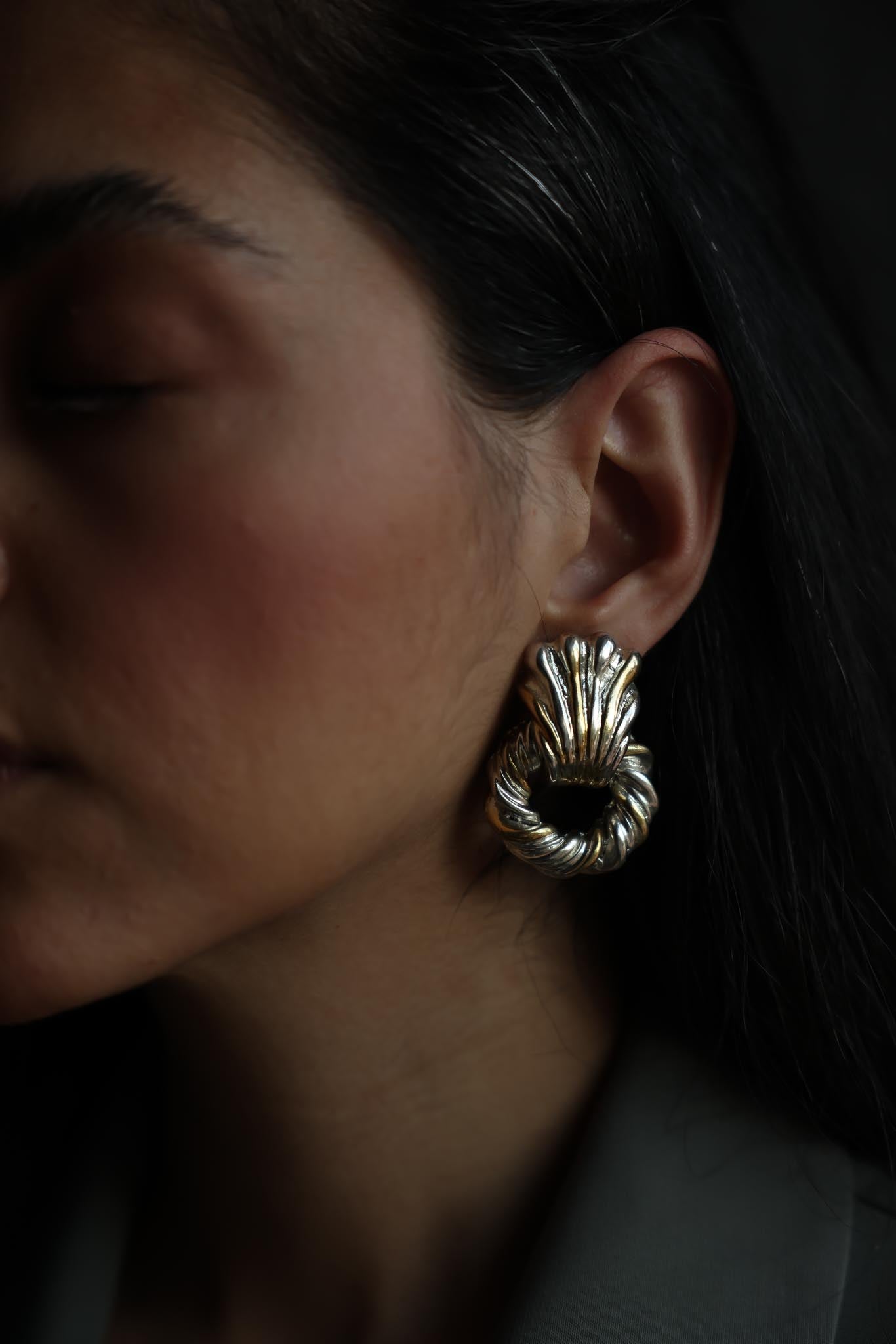 Two-Tone Twisted Hoop Clip-On Earrings