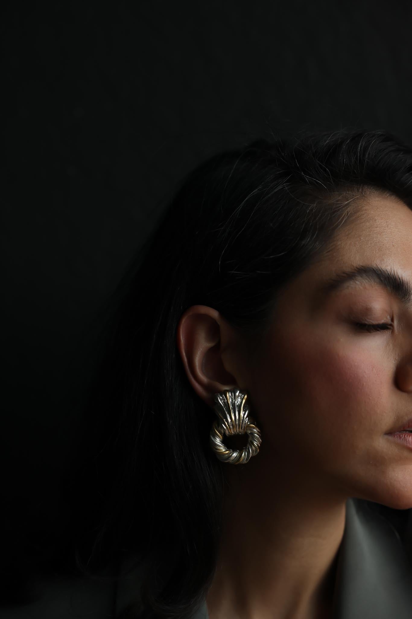Two-Tone Twisted Hoop Clip-On Earrings