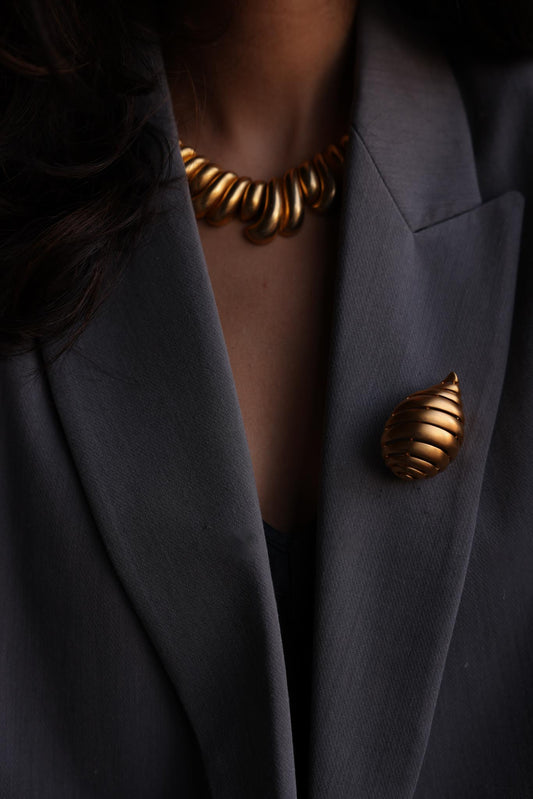 Golden Shell Spiral Brooch