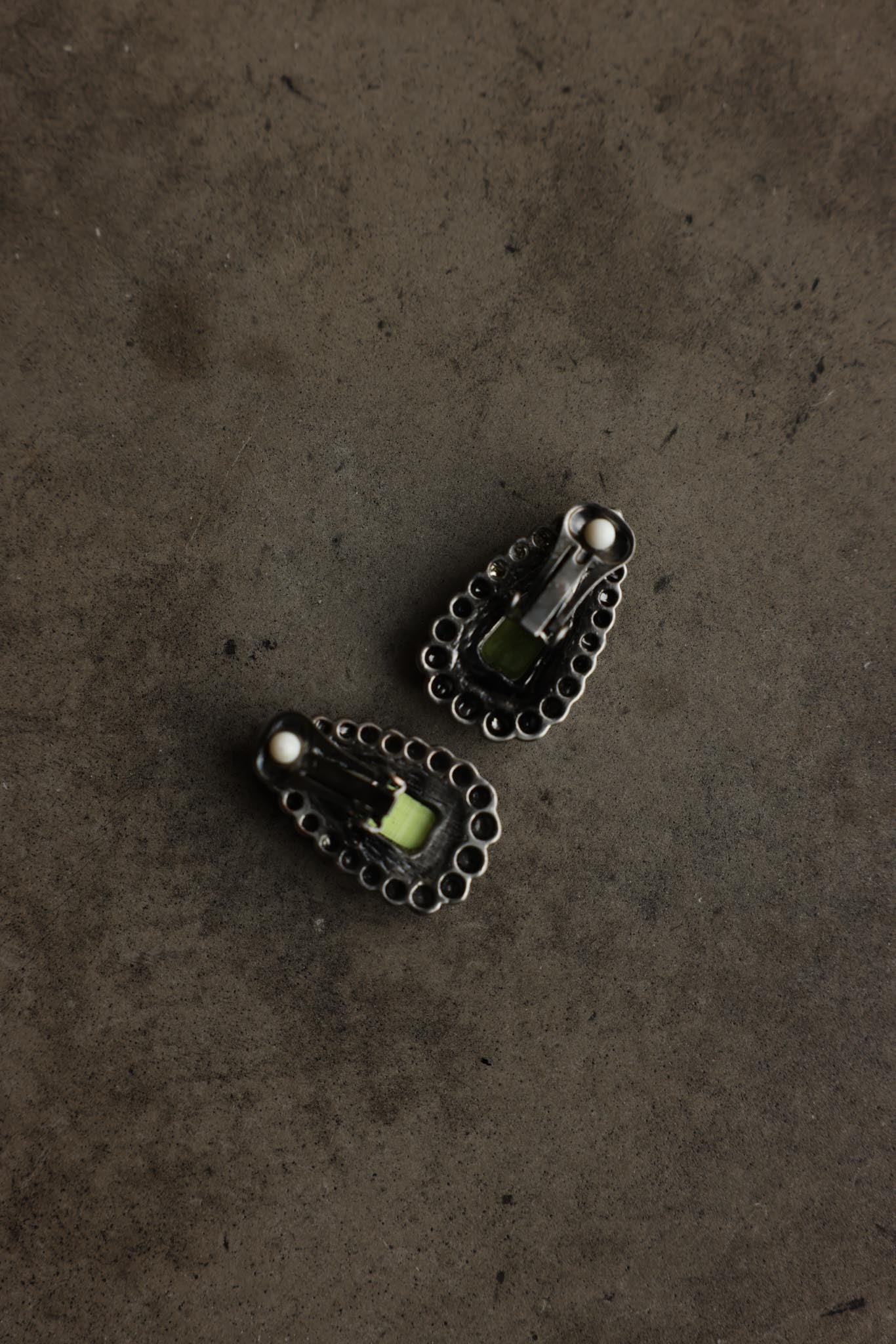 Green Glass Teardrop Clip-On Earrings