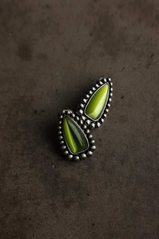 Green Glass Teardrop Clip-On Earrings