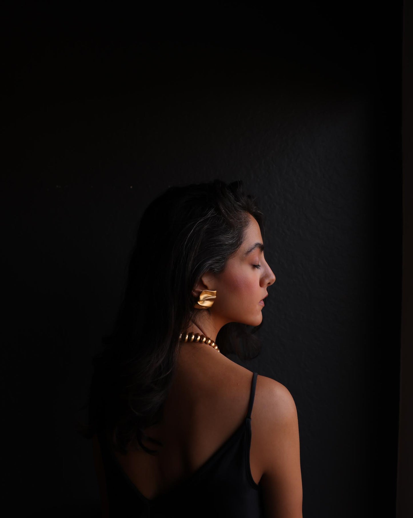 Sculptural Brushed Gold Clip-On Earrings|Vintage Baazaar 
