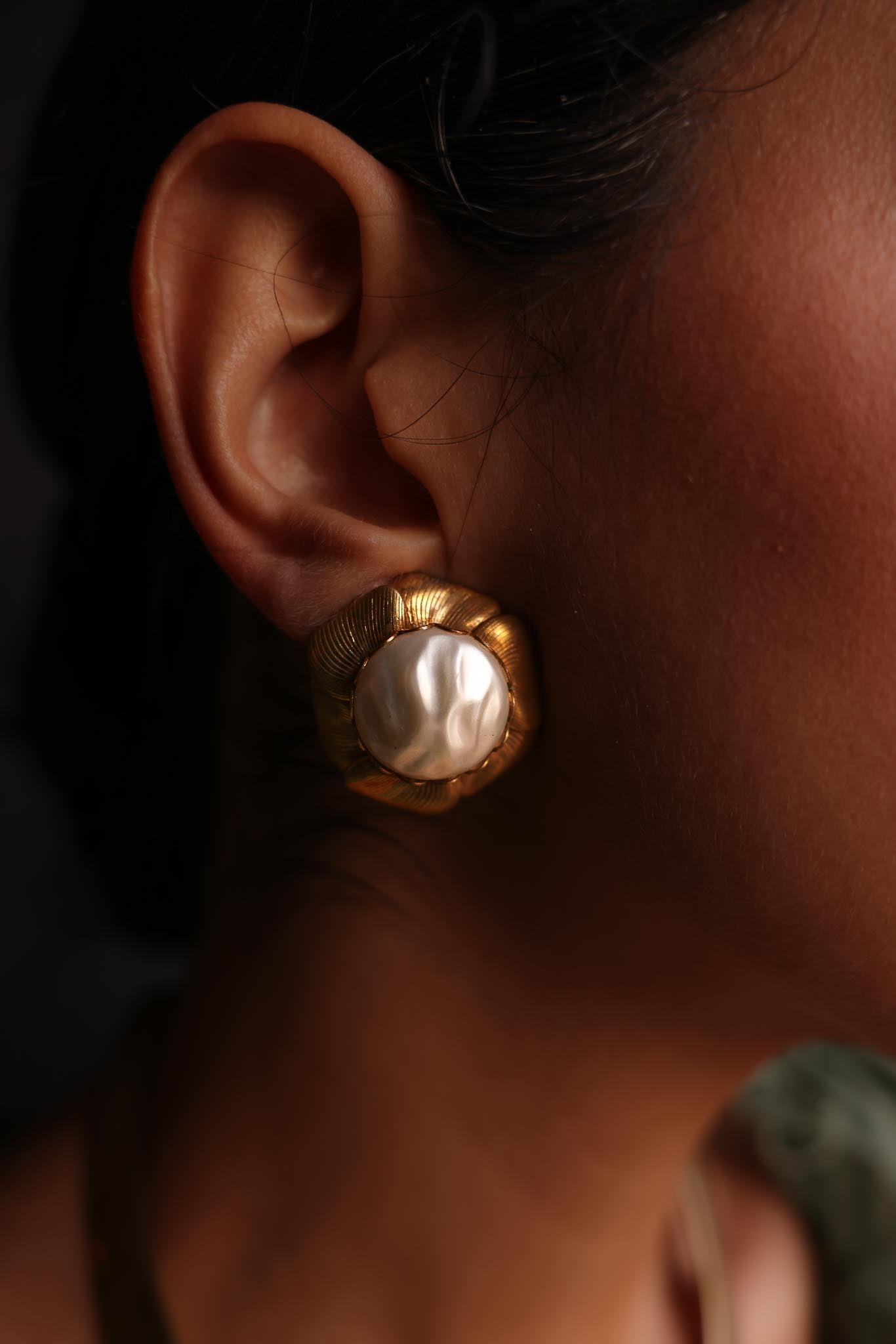 Golden Bloom Faux Pearl Earrings|Vintage Baazaar 