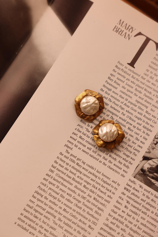 Golden Bloom Faux Pearl Earrings|Vintage Baazaar 