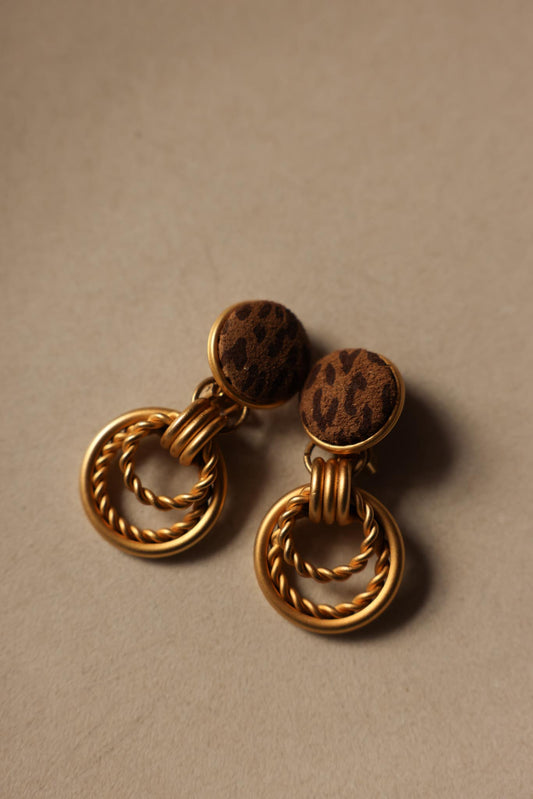 Leopard Suede and Matte Gold Clip-On Earrings
