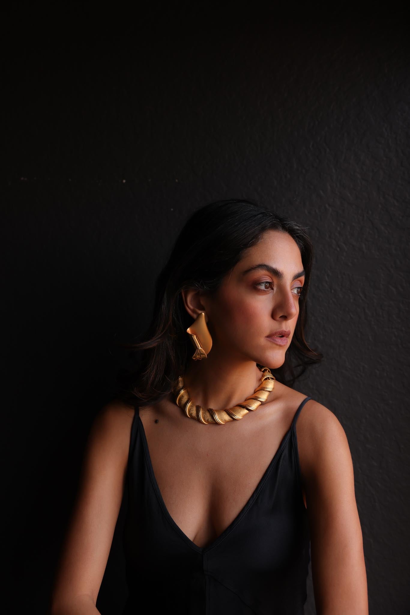 Gold-Toned Sculptural Pierced Earrings|Vintage Baazaar 