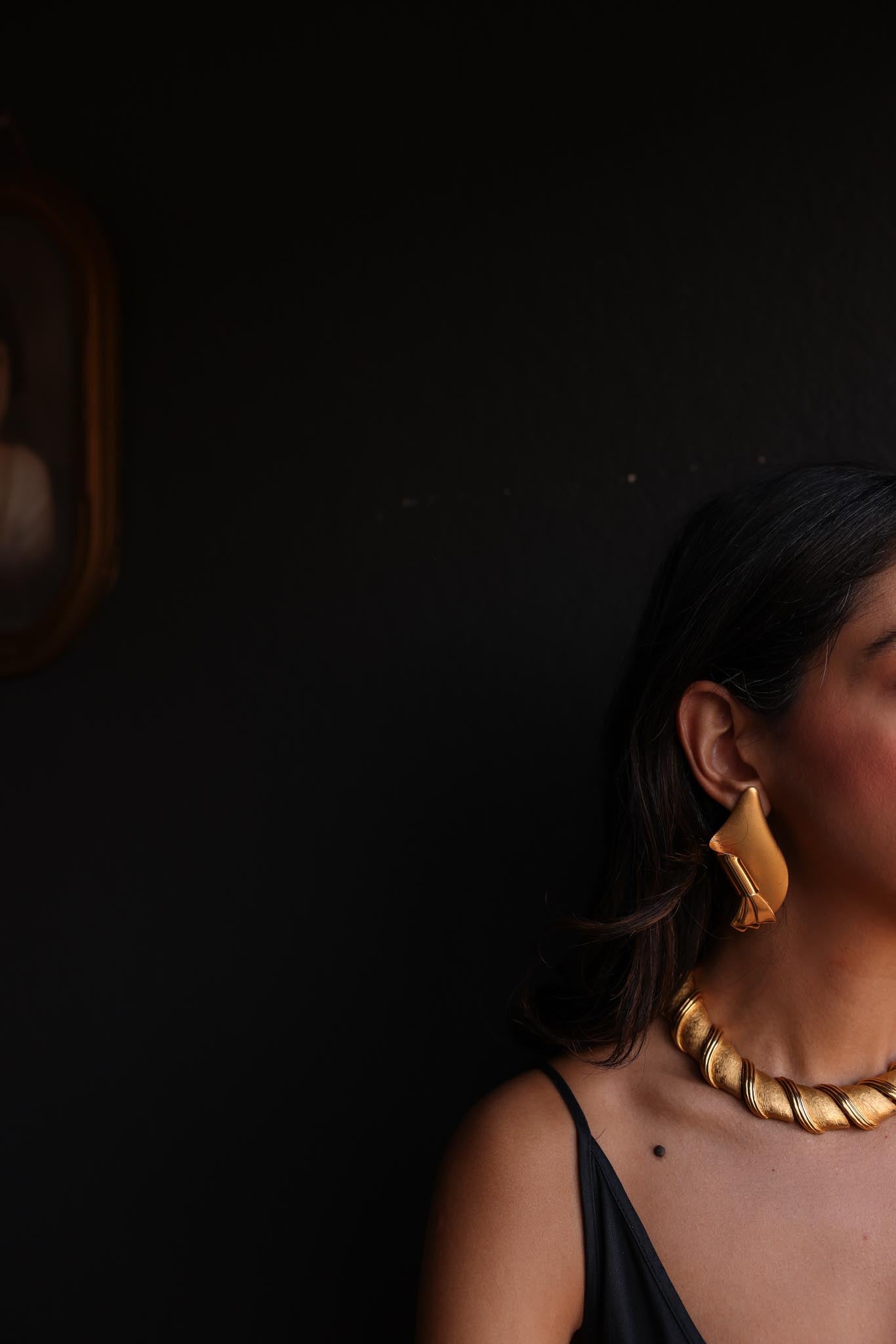 Gold-Toned Sculptural Pierced Earrings|Vintage Baazaar 