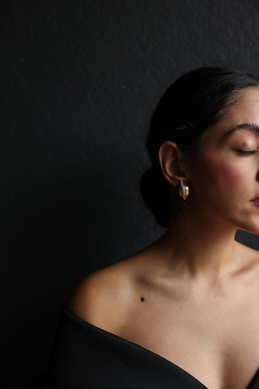 Gold Dome Clip-On Earrings with Rhinestone Band