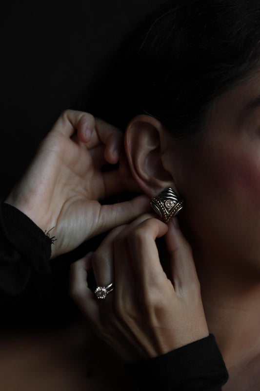 Two-Tone Clip-On Earrings with Rhinestone Accents