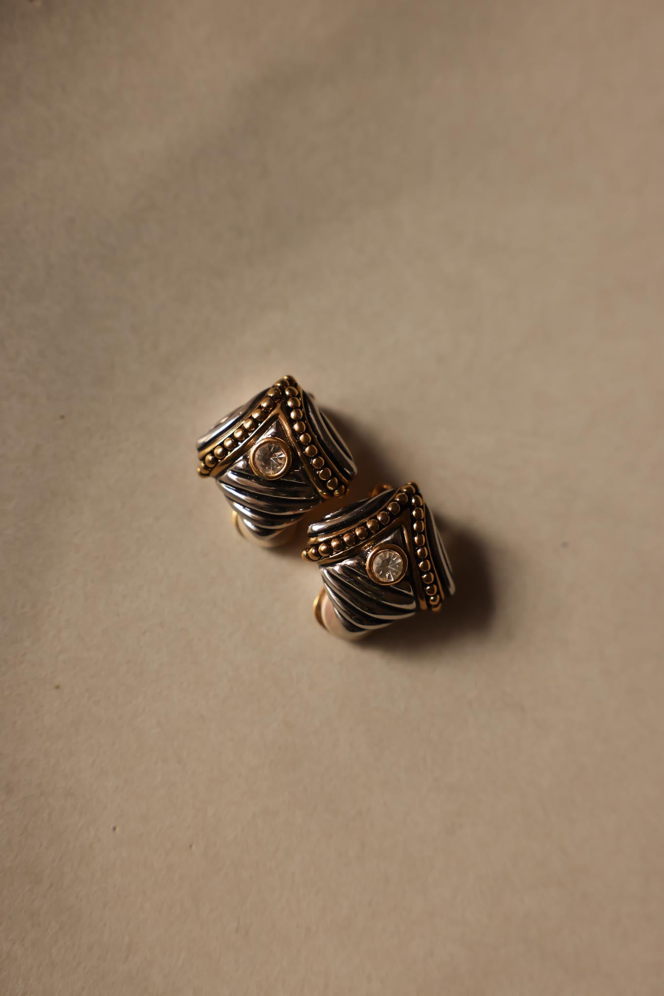 Two-Tone Clip-On Earrings with Rhinestone Accents