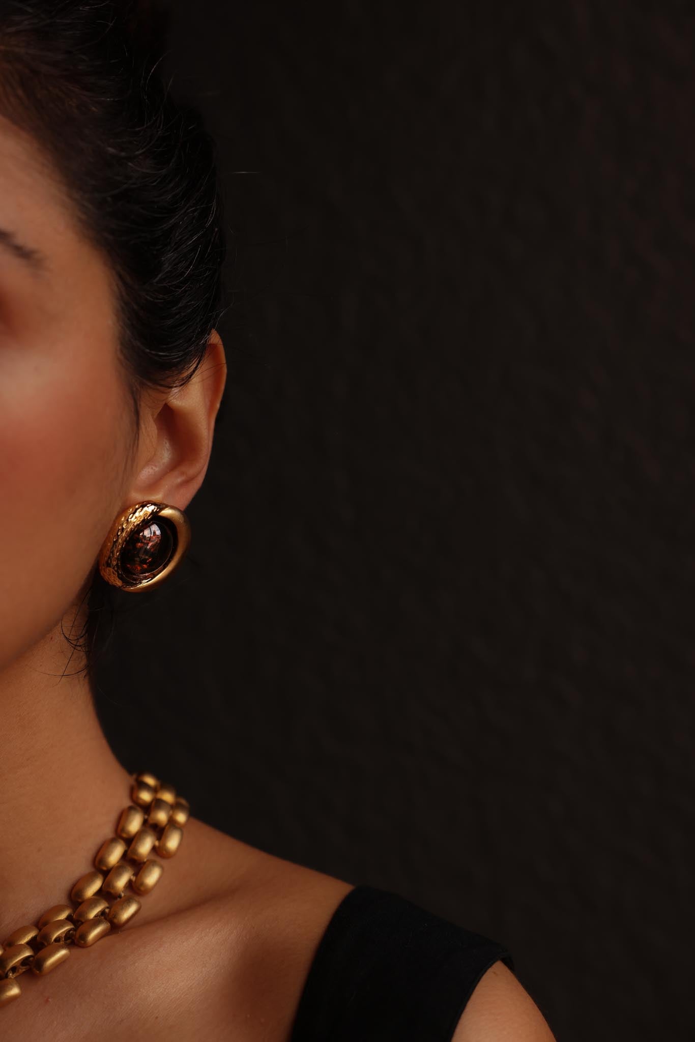 Amber Cabochon Clip-On Earrings