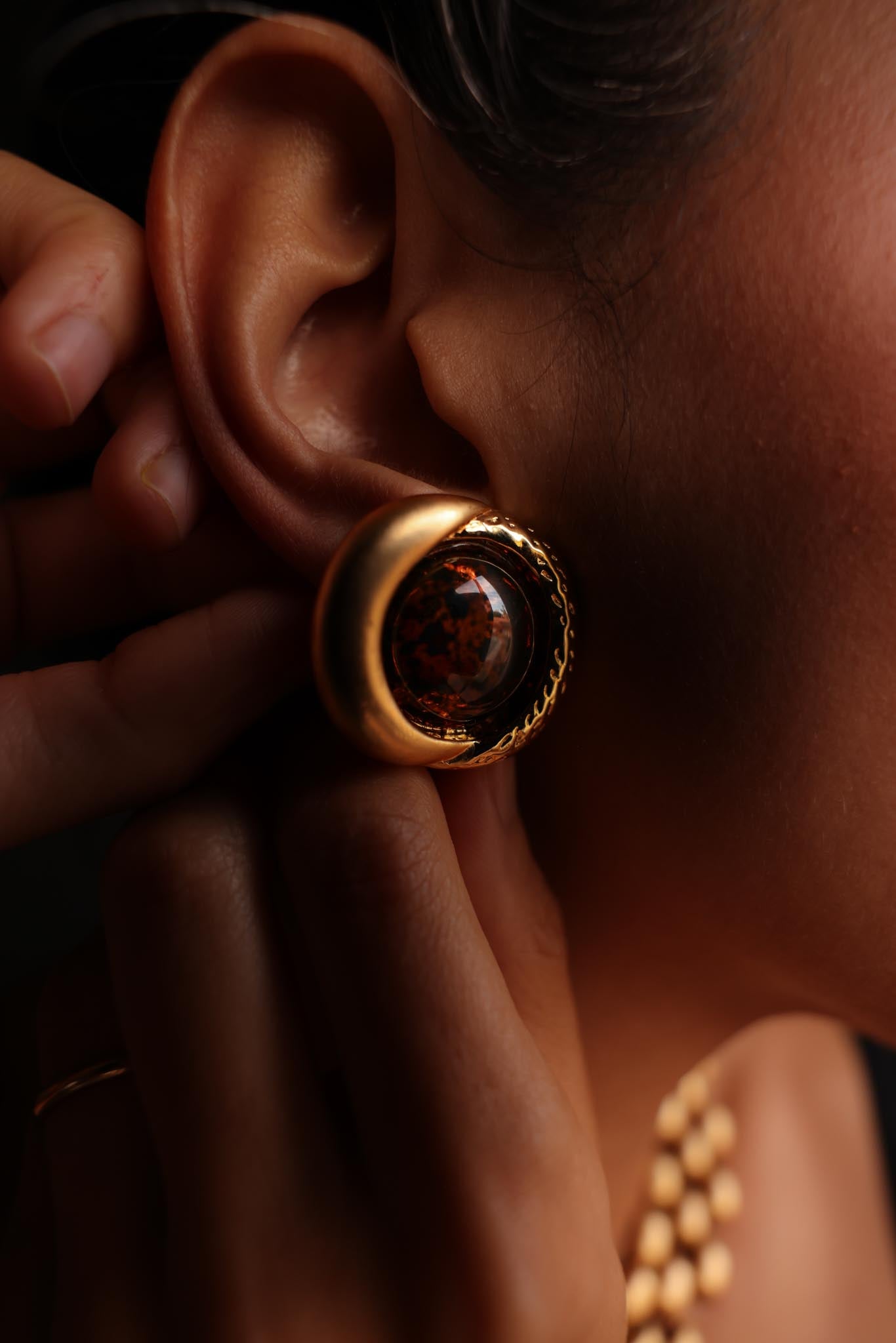 Amber Cabochon Clip-On Earrings