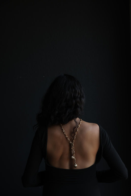 Gold-Tone Rope Chain Necklace with Ribbed Sphere Ends