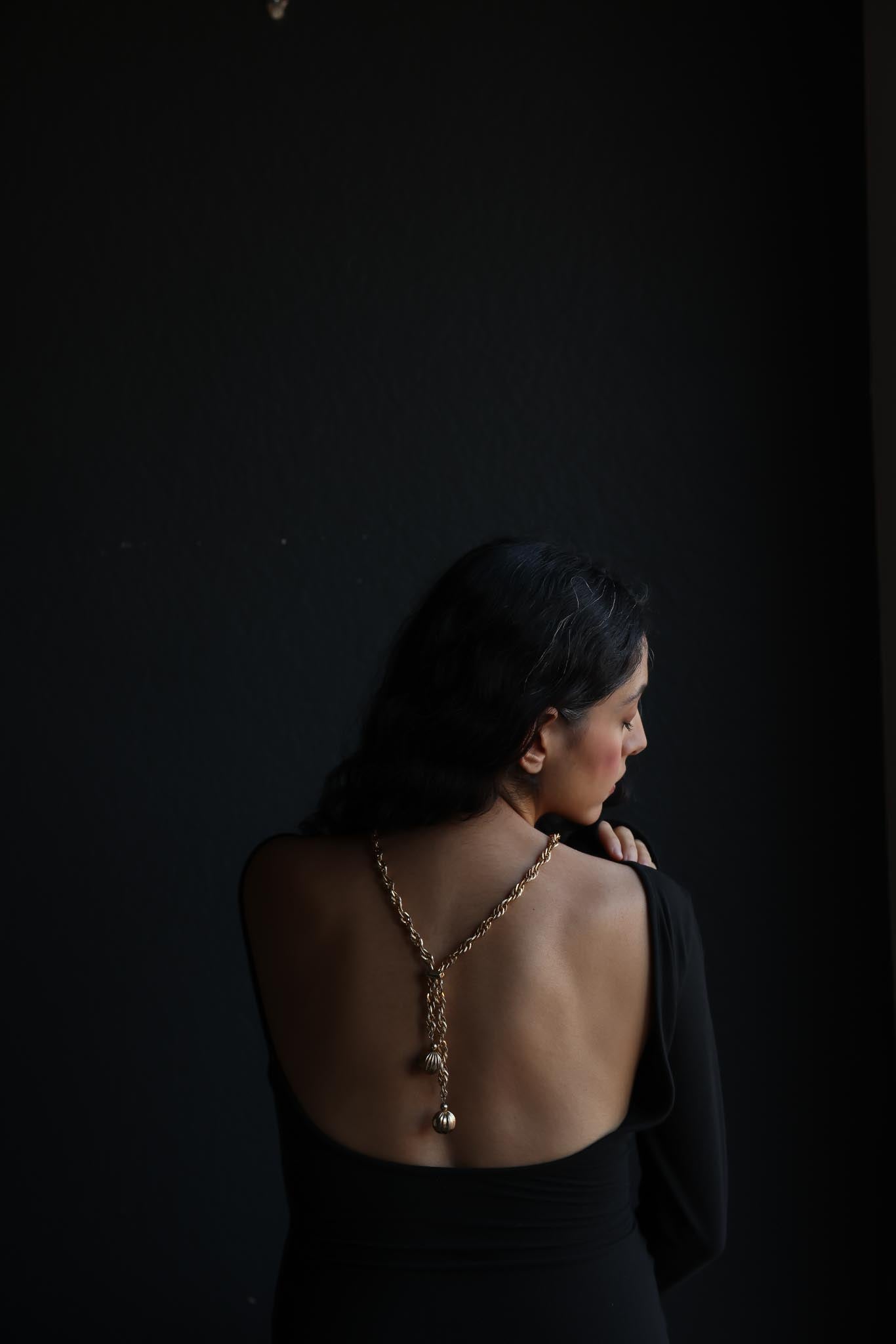 Gold-Tone Rope Chain Necklace with Ribbed Sphere Ends