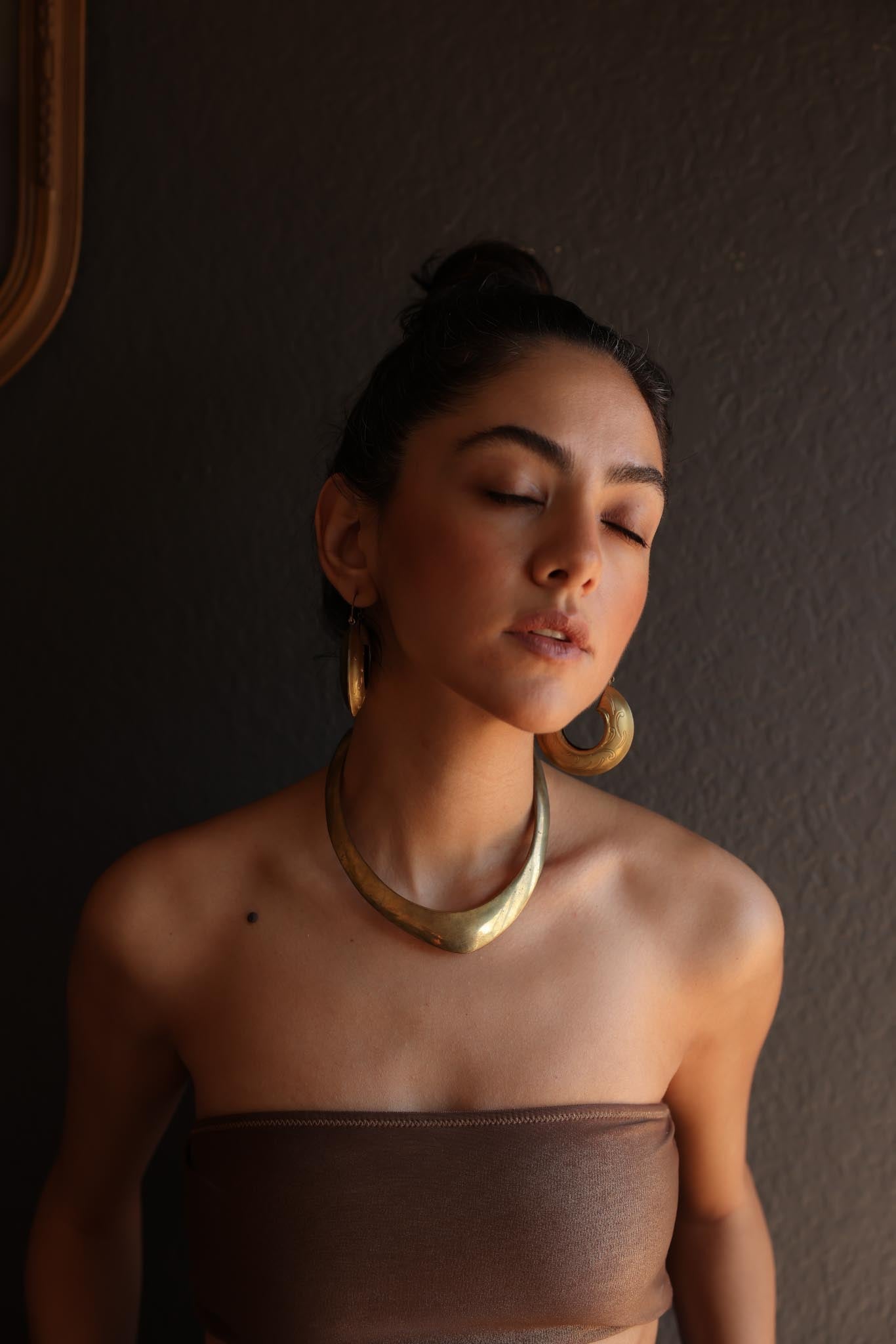 Brass Crescent Hoop Earrings|Vintage Baazaar 